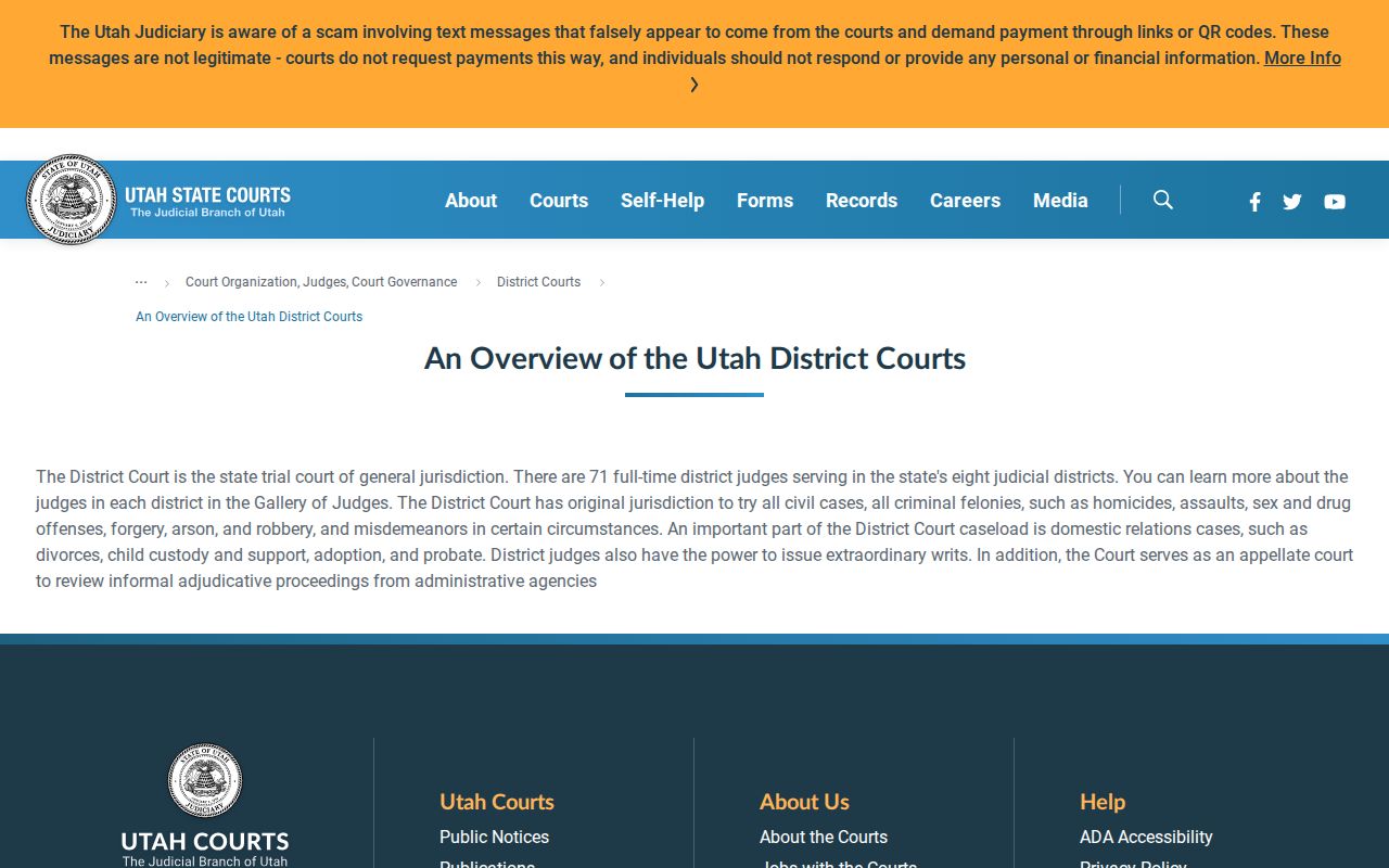 Utah District Court jurisdiction and case docket role