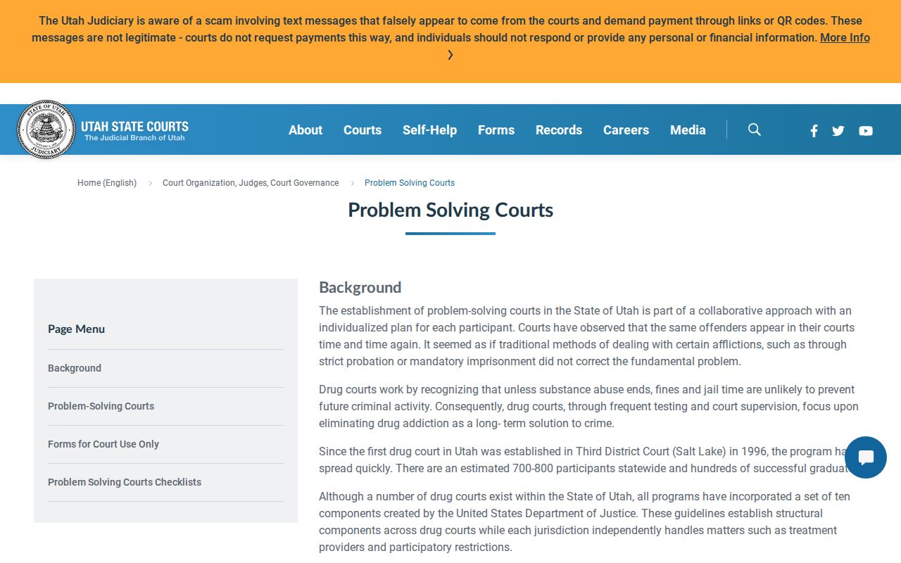 Utah court docket access and problem-solving court directory