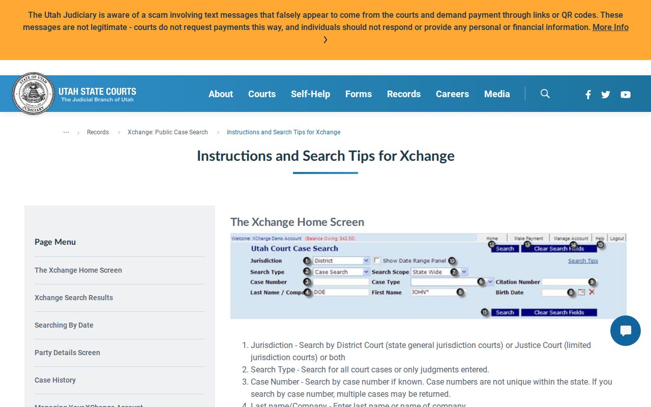 Utah Xchange case history and document fields