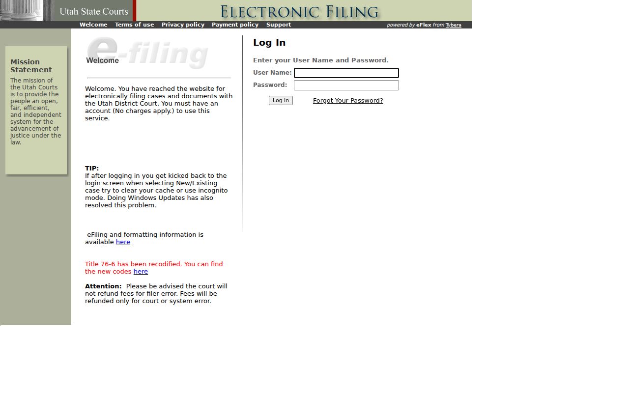 Utah District Court e-filing and docket submission portal